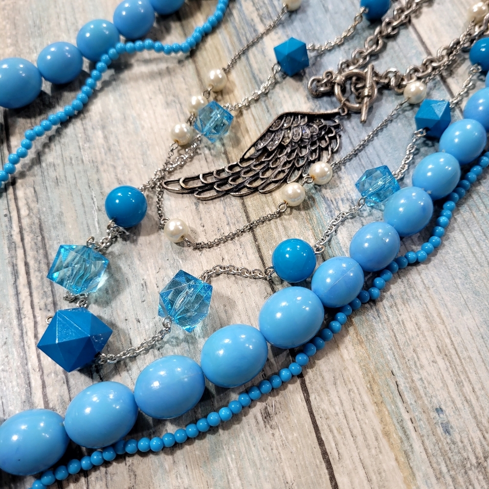 Blue Beaded Necklace Stuking Set. - Picture 7 of 7